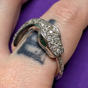 💛 Sterling Silver Ouroboros Snake w/ Green & White Stones